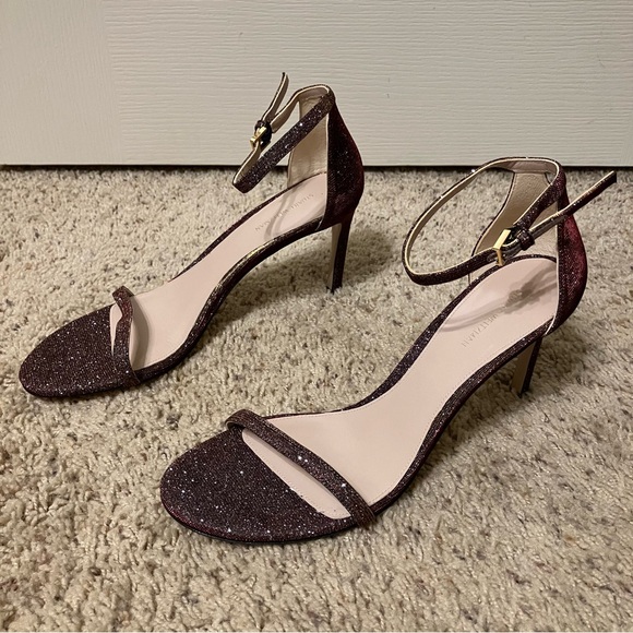 STUART WEITZMAN Heels SANDALS Glitter CRYSTAL Wine NUDIST - Sz 10 M Spain NEW! - Picture 5 of 16